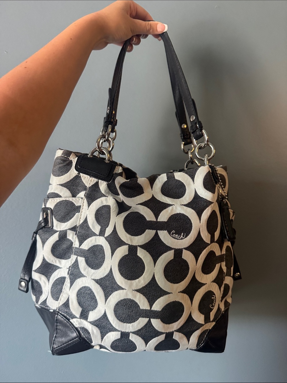 Coach Black & White Signature Canvas Shoulder Bag